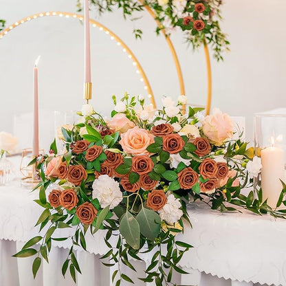 Mocoosy 50Pcs Burnt Orange Artificial Rose Flowers, Terracotta Fake Rose for Decorations, Real Touch Rust Foam Rose Bulk with Stem Wedding Floral Arrangement Bridal Shower Rustic Party Home Decor