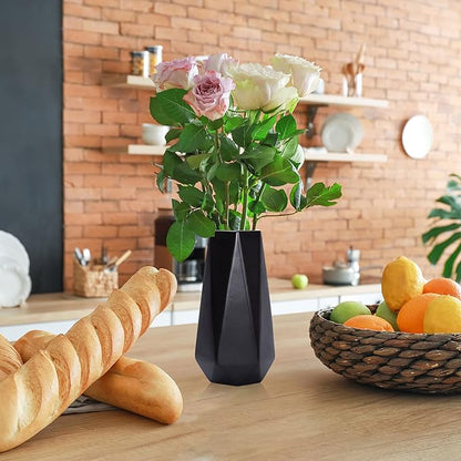D'vine Dev 8 Inch Matte Black Ceramic Vase, Geometric Handmade Craft Flower Vase with Design Box Packaged, VS-GM-MB-8
