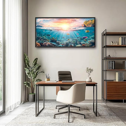 Ocean Fish Large Wall Art Framed Wall Decor for Living Room, Ocean Sunset Pictures Oversized Canvas Print Painting Modern Extra Large Framed Artwork for Bedroom Office Home Decor 60"x30"