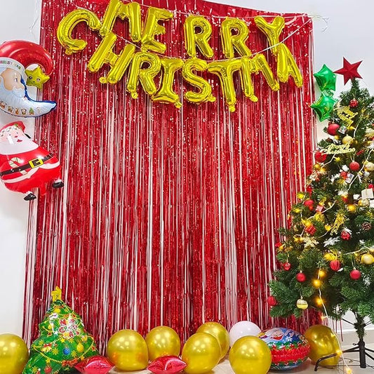 BRAVESHINE Red Tinsel Foil Fringe Curtains - 2Pcs 3.2x8.2ft Holidays Photo Booth Party Backdrop for Christmas/Girl/Birthday/Valentine’s/Bridal/Bachelorette/Anniversary/Engagement/New Years Decorations