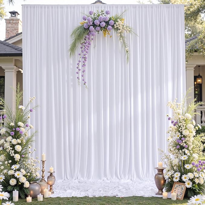 gogoparti 30x15 ft White Backdrop Curtain for Weddings & Parties - 6-Panel Wrinkle-Free Polyester Drape, 15 FT Long for Birthday, Baby Shower, Halloween Photography Background