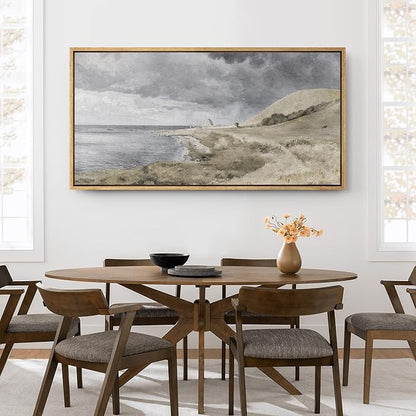 SIGNFORD Extra Large Framed Canvas Print Wall Art Coastal Dunes Landscape Serene Seaside Illustrations Modern Art Relax/Calm Warm for Living Room, Bedroom, Office - 60"x30"