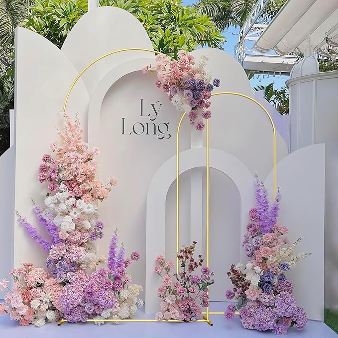 Wedding Arch Backdrop Stand Set of 2 (7.2FT, 6FT) Gold Wedding Balloon Arched Backdrop Stand Square Arch Frame for Birthday Party Bridal Baby Shower Ceremony Decoration