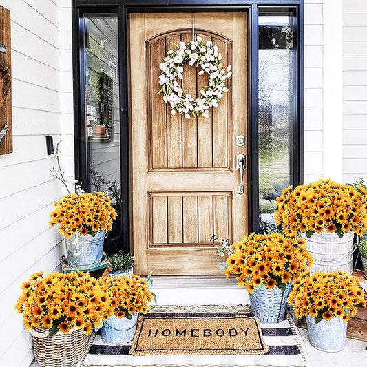 Uieke 24 Bundles Sunflowers Artificial Flowers Daisy Mums 24 Stems Fake Fall Flowers Outdoor UV Resistant No Fade Shrubs for Indoor Outside Home Wedding Office DIY Garden Fall Décor (Yellow)