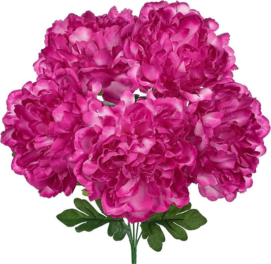 Briful Artificial Peony Flowers Bouquet 15.7" Faux Silk Peonies Floral Arrangement Fake Flower Stems for Home Office Wedding Party Table Vase Centerpiece Decor(Hot Pink)