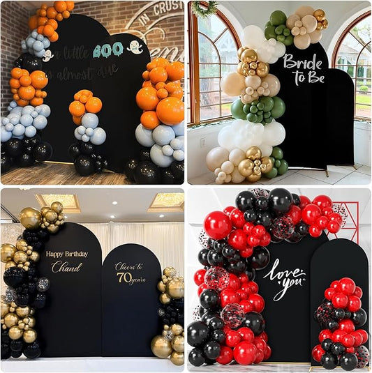 7.2FT, 6FT Arch Backdrop Stand with Cover Set of 2, Gold Metal Balloon Wedding Arch Frame with 8 Ground Stakes Stable for Outdoor Birthday Party Wedding Ceremony Bridal Baby Shower Decoration