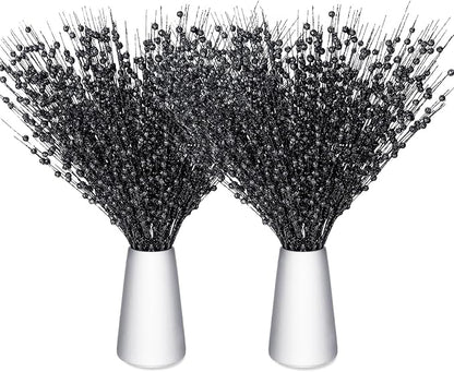Geosar 30 Pcs Christmas Artificial Glitter Berry Stem Decorations 17 Inch Faux Stick Floral Pick Centerpiece Bouquet Flower Bead Twigs for Centerpiece Tree Wreath Xmas Ornaments Home(Black)