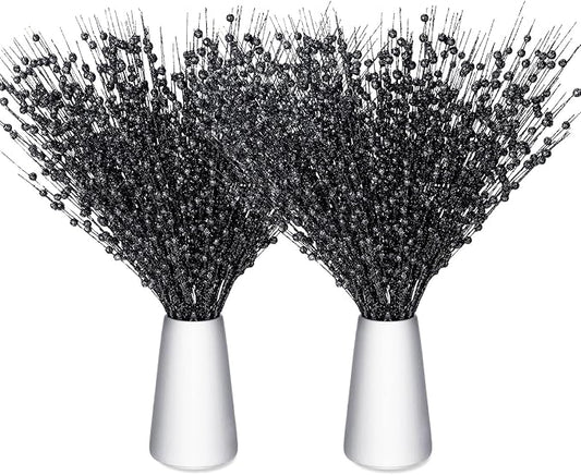 Geosar 30 Pcs Christmas Artificial Glitter Berry Stem Decorations 17 Inch Faux Stick Floral Pick Centerpiece Bouquet Flower Bead Twigs for Centerpiece Tree Wreath Xmas Ornaments Home(Black)