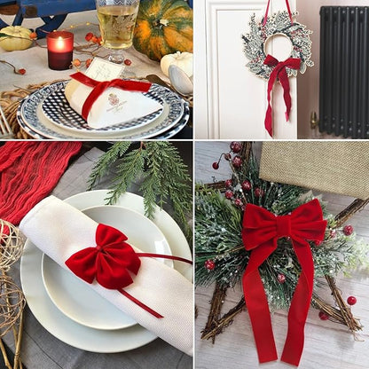 Red Velvet Ribbon 3/8 inches x 5 Yards for Gift Wrapping, Crafts, Christmas Tree, Christmas Wreath, Bow Making, Vintage Fabric Red Velvet Ribbon on The Spool for DIY