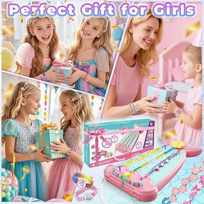 2-in-1 Friendship Bracelet Making Kit, Arts and Crafts for Girls Ages 8-12, Jewelry Making Kit＆DIY Travel Activity Toys Set, Christmas Birthday Gifts for 6 7 8 9 10 11 12 Year Old Teen Girls (Pink)