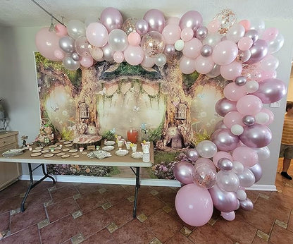 Leowefowa 10x6.5ft Enchanted Forest Birthday Backdrop Fairy Tale Forest Enchanted Garden Photography Background for Kids Birthday Baby Shower Party Photoshoot Newborn Children Cake Smash Studio Props