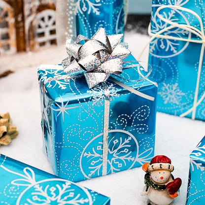 MAYPLUSS Christmas Wrapping Paper Roll - 17 Inch X 33 Feet- Christmas snowflake Bell Gift Holiday Pattern Foil Wrapping Paper Sheets Winter Gift Wrap for Holiday, Party, Birthday & Festive Decoration
