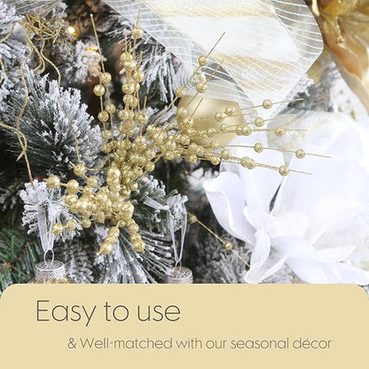Sea Team 24-Pack Artificial Glitter Berry Stem Ornaments, Decorative Bead Sticks, Glittery Twigs, Picks, Branches for Christmas Tree, Small Vase, Holiday, Wedding, Party (17 Inches, Gold)