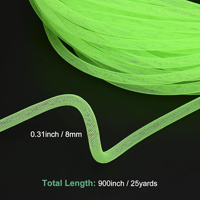 Mesh Tube Ribbon 25 Yards, 8mm Elastic Fabric Ribbons Mesh Tubing for Crafts/Gift Wrapping/Flower Bouquets/Wedding/Birthday/Holiday/Wreaths Christmas/Decoration[Dark Green]