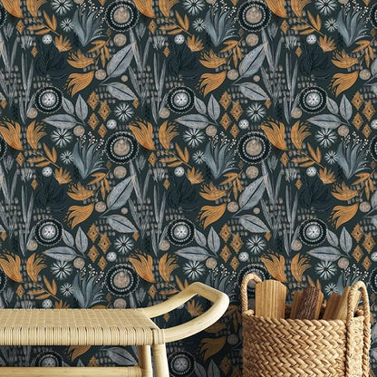 Boho Floral Peel and Stick Wallpaper Leaf Self Adhesive Wallpaper Retro Wall Decor Vintage Botanical Removable Contact Paper 17.7in x 9.8ft