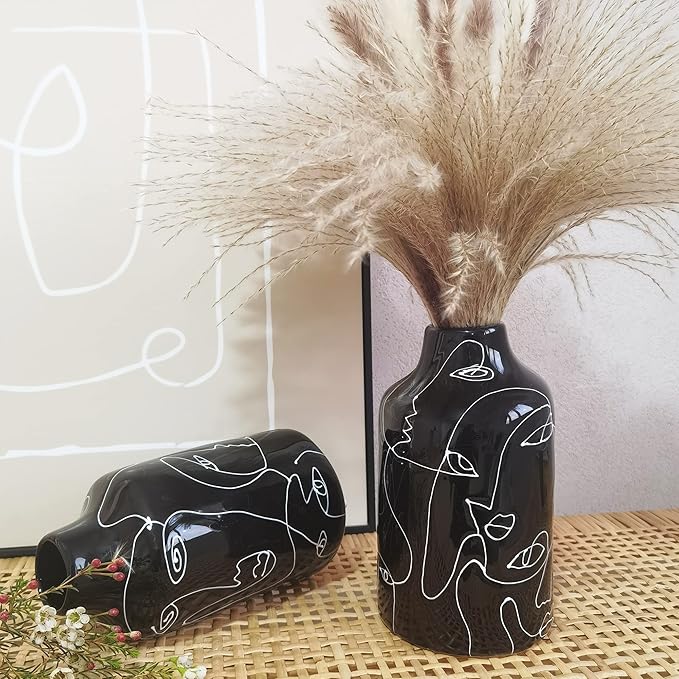 Kimdio Ceramic Vase Irregular face Design Decorative Flower Vase for Home Decor Living Room, Home, Office, Centerpiece,Table and Wedding B-Black