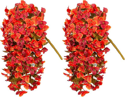 2 pcs Artificial Faux Bougainvillea Fall Flowers Plants for Outdoor Outside Decoration, Fake Silk UV Resistant Long Trailing Vines for Front Door Porch Planter Balcony Decor