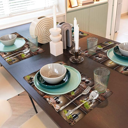 Wine Linen Placemats Set of 4 Retro Country Red Wine Print Modern Art Placemat Indoor Outdoor Party Home Desktop Kitchen Dining Room Decoration 12x18 Inch