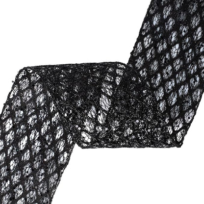 VATIN 4" Black Christmas Ribbon, Black Glitter Mesh Diamond Web Sequin Dots Wired Christmas Ribbon for Gift Wrapping Bow Making Wreath Supply-10 Yards