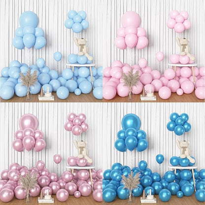 Amandir 153pcs Pink Blue Balloon Garland Arch Kit, Different Sizes 18 12 10 5 inch Metallic Pink Blue Latex Confetti Balloons for Boy Girl Gender Reveal Neutral Baby Shower Birthday Party Decoration