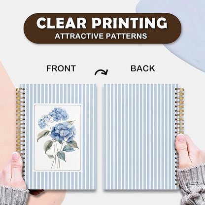 VIIJJUE Blue Hydrangea Stripe Notebook Journal, Hydrangea Gifts, Blue Notebook Office Supplies, Hardcover Spiral Journal 5.5x8.3 Inch
