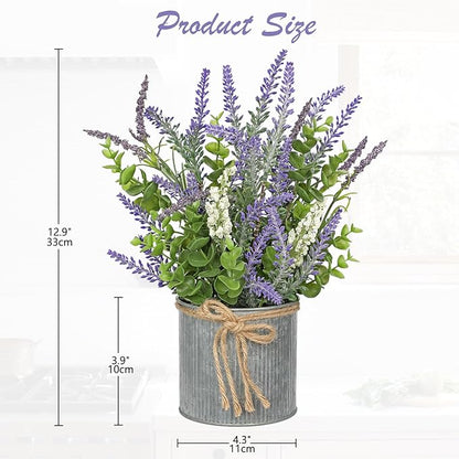 DILATATA Rustic Lavender Flowers Artificial Lavender Decor Fake Lavender Plant in Metal Pot Faux Plants in Pots for Home Bathroom Table Centerpieces Wedding Decor Potted Lavender Flower Purple Decor