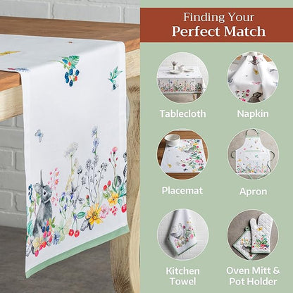 Maison d' Hermine Table Runner 100% Cotton Single Layer Table Runners 108 inches Long Decorative for Kitchen Dining Party Baby Shower Wedding Bridal Shower Spring Summer (Printemps, 14.50" x 108")
