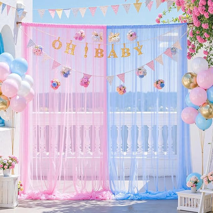 Pink and Blue Backdrop Curtain for Gender Reveal Girl and Boy Party Sheer Tulle Backdrop Drapes for Baby Shower Birthday Party Photoshoot Background Decorations 2 Panels 5ft X 8 ft
