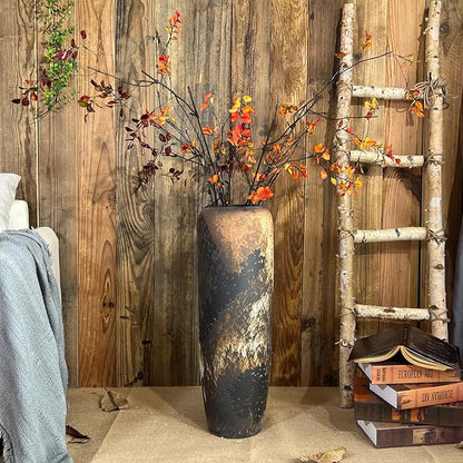 Rustic Ceramic Tall Floor Vase,23.6 Inch Black Large Pottery Farmhouse Decor Floor Vase for Living Room Entryway Table Centerpiece Decor,Vintage Terracotta Vases,Wedding Gift