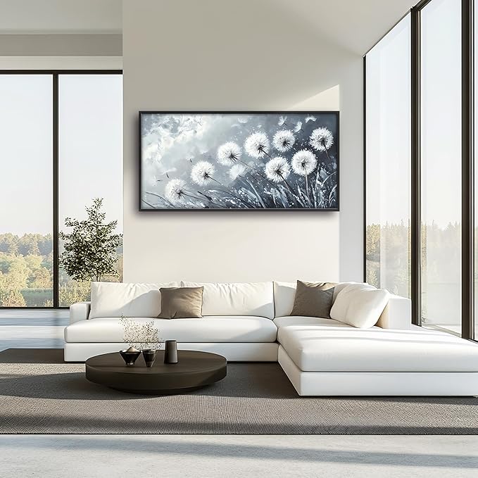 Rustic Dandelion Large Wall Art Framed Wall Decor for Living Room Farmhouse Floral Pictures Oversized Canvas Print Painting Modern Extra Large Framed Artwork for Bedroom Office 60"x30"