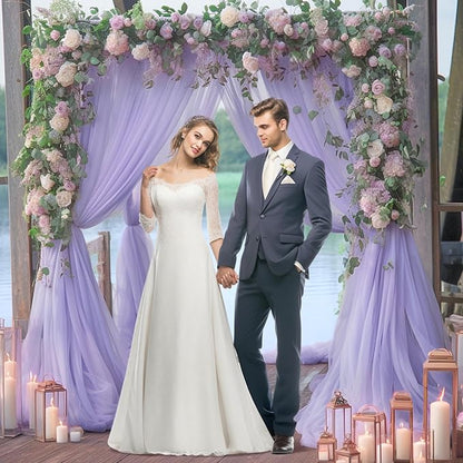 10x10 Purple Tulle Backdrop Curtains for Parties, Sheer Backdrop Curtain Wedding Photo Background Drapes for Baby Shower Photography Birthday Party