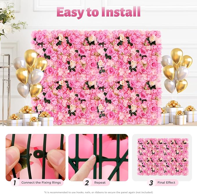 LOYALHEARTDY 12 Pack Artificial Flower Wall Panels 24" x 16" Flower Wall Panel Wall Backdrop Faux Hydrangea Rose Flower Backdrop Panels for Flower Wall Decor Wedding Party Event Decoration