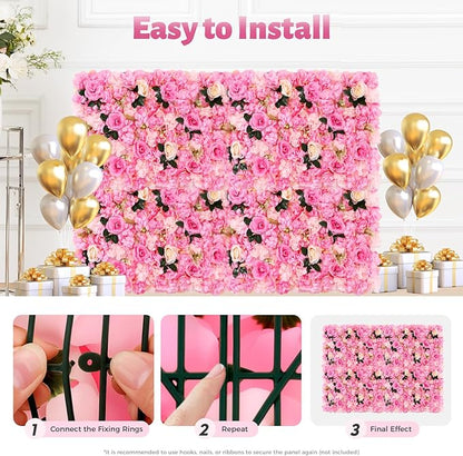 LOYALHEARTDY 12 Pack Artificial Flower Wall Panels 24" x 16" Flower Wall Panel Wall Backdrop Faux Hydrangea Rose Flower Backdrop Panels for Flower Wall Decor Wedding Party Event Decoration