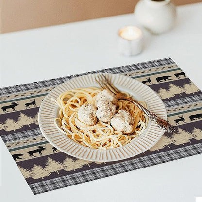 Rustic Deer Placemats Set of 6,Wild Bear Deer Paw Print Decor Kitchen Mats for Pattern Rustic Farmhouse Style Place Mats for Dining Table 12x18 Inch 6 PCS