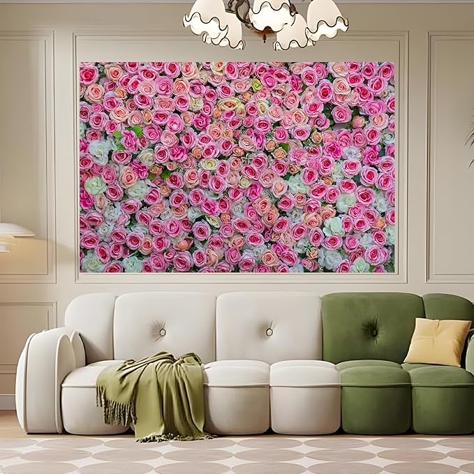 Pink Rose Flowers Theme Photography Backdrop Baby Shower Wedding Happy Birthday Photo Background Dessert Cake Table Floral Decoration Supplies Studio Props Decor Background 15x8ft