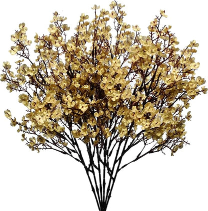 Mandy's Gold Artificial Baby’s Breath European Flowers 15 Bundles Silk Gypsophila with Bendable Stems for Fall Thanksgiving & Christmas Centerpiece Wedding Decor and Table Arrangements