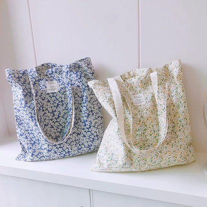 Cotton Canvas Tote Bag Reusable Soft Grocery Cloth Bag Floral Shoulder Bag for Beach Travel Shopping