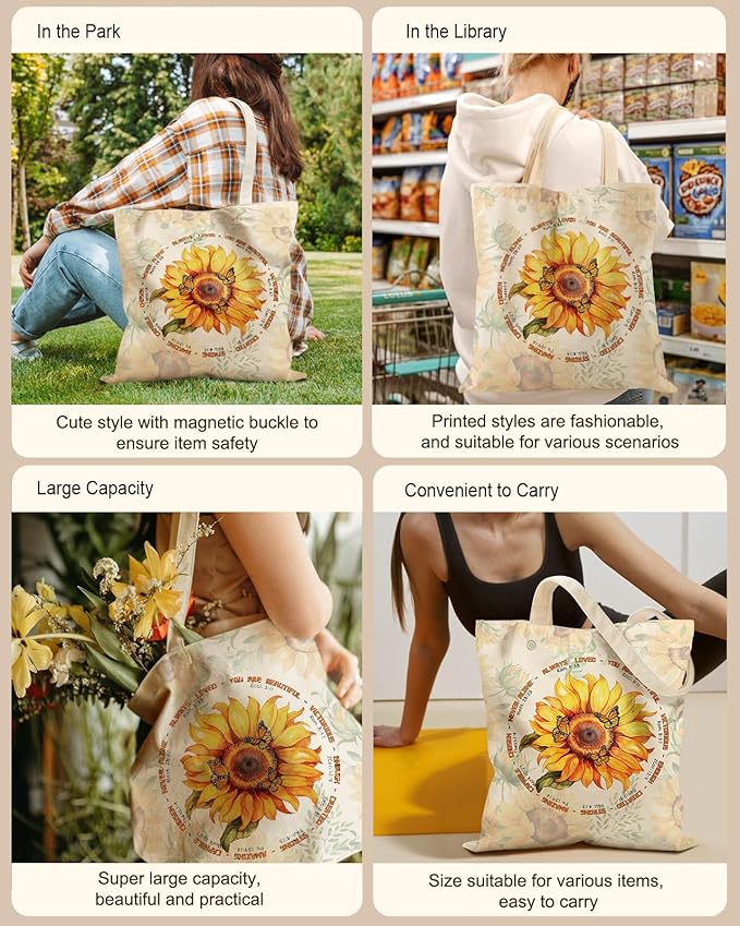 Aesthetic Tote Bag for Women- with Magnetic Buckle and Zipper Inner Pocket Cloth Cotton Canvas Tote Bags