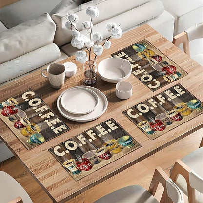 Christian Coffee Placemats Set of 6 Coffee Table Mats Washable Place Mats for Home Party Indoor Kitchen Dining Table Decoration 12x18 Inch