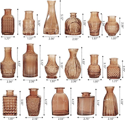 Glass Bud Vase Set of 32 Pcs, Small Glass Vases for Flowers, Amber Bud Vases in Bulk, Vintage Vases for Wedding Centerpieces, Wedding Decorations, Home Table Flower Decor