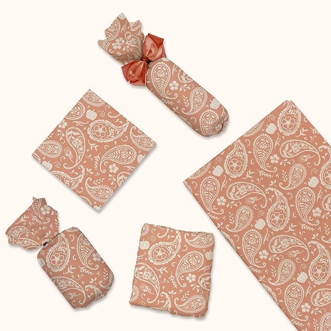 Orange Paisley and Pumpkins Printed Tissue Paper for Birthday Party Gift Bags or Boxes and Wrapping - Fall Bulk Decorative Art Tissue Paper for Packaging and Gifting | 24 Sheets 20" x 30"