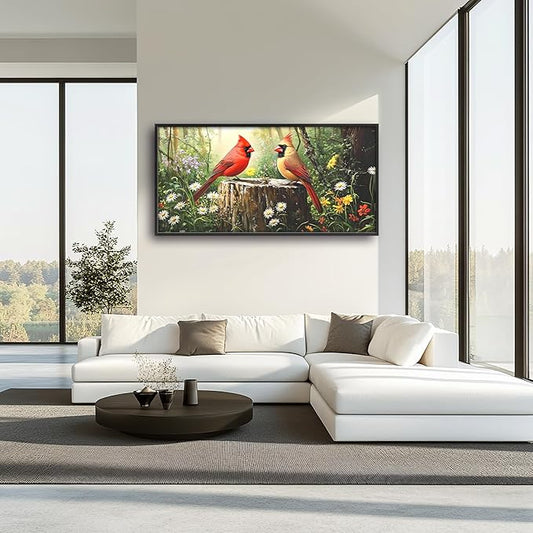 Cardinal Bird Large Decor Framed Wall Art Forest Pictures for Living Room, Oversized Canvas Print Painting Modern Extra Large Framed Artwork for Bedroom Office Home Decor 60"x30"