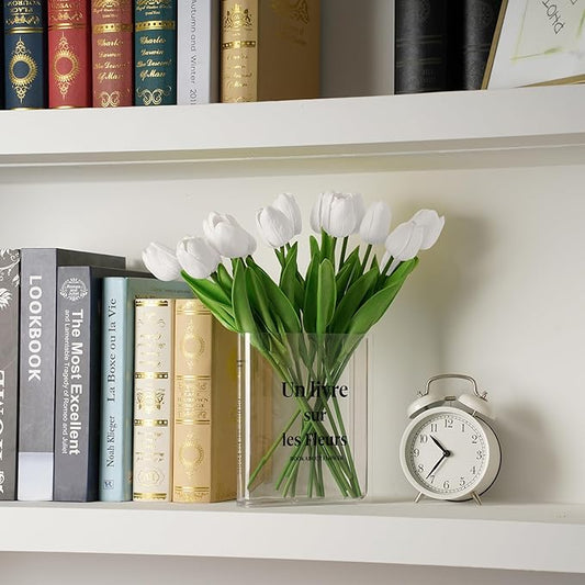 20pcs White Artificial Tulip Fake Flower 12.9 Inch Spring Mother's Day Easter Gift for Home Kitchen Wedding Decoration