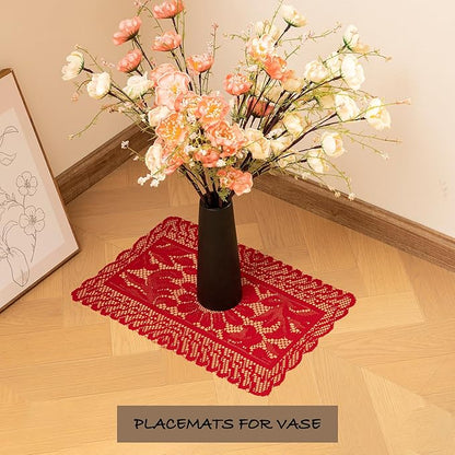 Jayla 2 Pcs Rectangle Lace Placemats for Tables Embroidered Lace Tablemats Vintage Crochet Floral Table Runner Vintage Wedding, Tea Party Decor,12x17 Inch