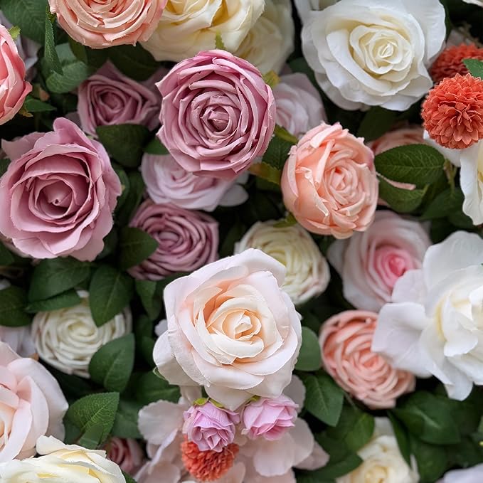 Luxury‌ Artificial Flower Wall Backdrop 5D Silk Rose Flower Panel Wedding Baby Shower Party Birthday Decorative Quick Assembly