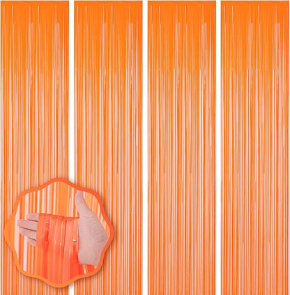 4 Pack Orange Foil Fringe Backdrop Curtains, Tinsel Streamers Birthday Party Decorations, Fringe Backdrop for Graduation, Baby Shower, Gender Reveal, Disco Party