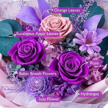 Eterfield Flowers for Delivery Prime, Forever Flowers Bouquet, Preserved Roses and Purple Flowers Birthday Gifts for Her Women Wife Mom Grandma Graduation Valentine's Day Mother's Day
