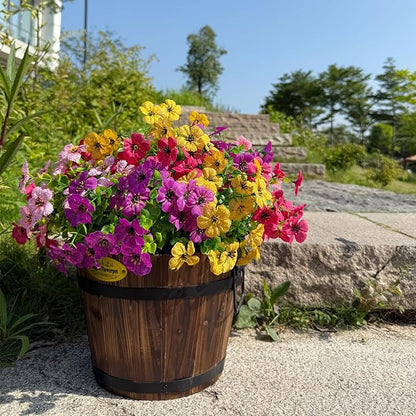 12 Bundles Artificial Flowers for Outdoor,No Fade UV Resistant Fake Flowers,Faux Plants for Outside Hanging Planters,Artificial Plants for Indoor Porch Garden Home Wedding Decor(4 Color)