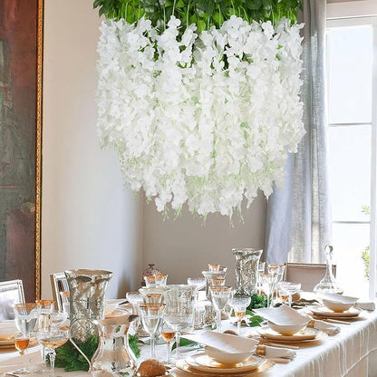 Yastouay 28 Pcs Wisteria Hanging Flowers, 3.77 Ft/Pcs Artificial Hanging Flowers, White Fake Wisteria for Wedding Party Backdrop Wall Home Decoration