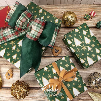 Ribbli Christmas Tree with Gold Snowflake Kraft Wrapping Paper Roll, Holiday Presents Decoration, Mini Roll - 17 Inch x 33 Feet Per roll